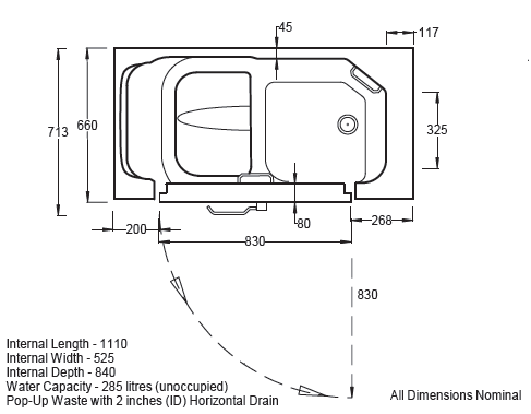 Tranquility walk in bath diagram 2