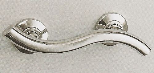 Curved bathroom grab rail in stainless steel