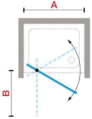 Novellini Lunes 2 G diagram showing an alcove shower enclosure with pivot shower door