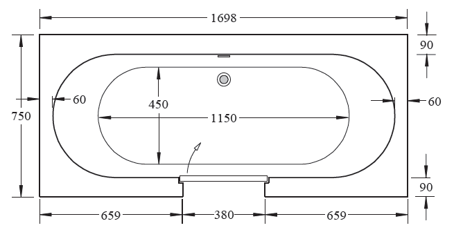 CORTEGA double ended walk in bath diagram 1