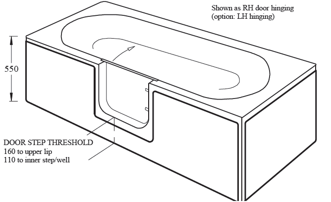 CORTEGA double ended walk in bath diagram 2
