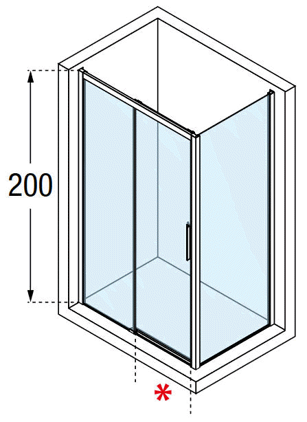 RIGA 2P+F corner shower enclosure with 2 part sliding door and fixed end panel